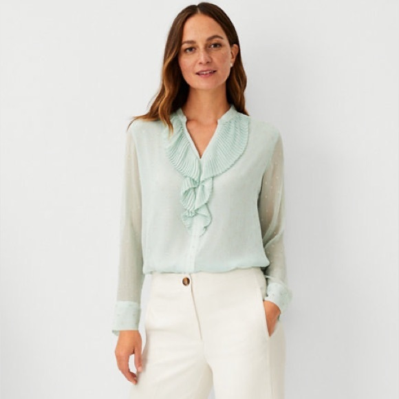 Shimmer Pleated Ruffle Blouse - Picture 2 of 4